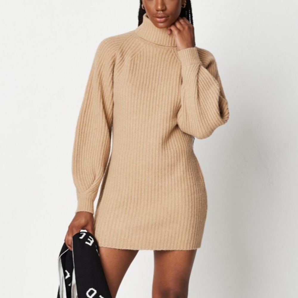 NWT Missguided Recycled Tuck Sleeve Roll Neck Knit Dress